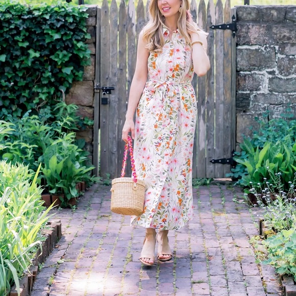 Spartina 449 Dresses & Skirts - Spartina 449 Emeline dress Floral Maxi Dress collared Cream Pink Orange cotton